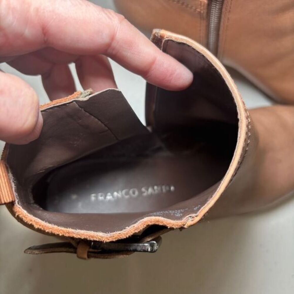 Franco Sarto NWOT L-Garda Tan‎ Leather Ankle Boots Women's 7 Buckle Zipper - Picture 7 of 8